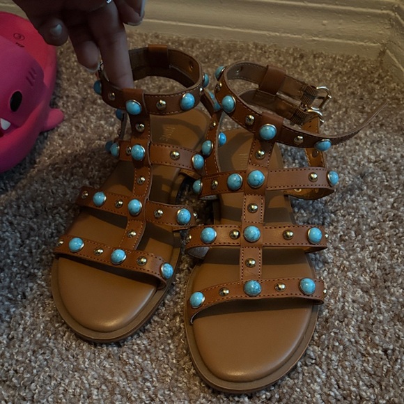 Nine West Brown Sandals with Turquoise Studs - Picture 2 of 5